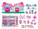 OBL864913 - SIMULATION VILLA (FOUR LIGHTS COLORFUL, MUSIC) WITH DOLLS, FURNITURE (NO ELECTRICITY)