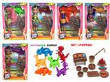 OBL867173 - 10 inch 12 joint cave Club doll with multi joint dinosaur and Picnic Set