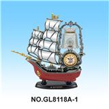 OBL871652 - 木纹乌金帆船台灯钟