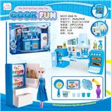 OBL888333 - SEPARABLE CABINET AND 9 BARBIE AND REFRIGERATOR WITH MATCHING BLUE LIGHT AND SOUND