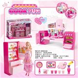 OBL888354 - SPLIT CABINET AND BARBIE AND REFRIGERATOR PINK LIGHT SOUND