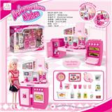 OBL888388 - 可分体橱柜+红围裙芭比+配套+洁具粉红灯光声音