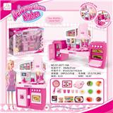 OBL888404 - SEPARABLE CABINET AND FOOD ACCESSORIES AND PINK APRON BARBIE AND MATCHING PINK LIGHT SOUND TWO MIXED TURN