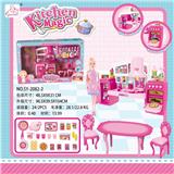 OBL888411 - SEPARABLE CABINETS AND TABLES AND CHAIRS WITH BREAD ACCESSORIES AND PINK APRON BARBIE COLOR LIGHT SOUND