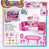 OBL888530 - 可分体橱柜独角兽+桌椅+食物配件粉红灯光声音两款混转