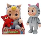 OBL905842 - 14寸搪胶头棉身cocomelon超级宝贝带主题音乐4首不同的主题音乐和圣诞音乐毛绒咖啡猫COCO带着塞棉小熊