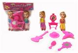 OBL909162 - 2只3寸小芭比配化妆台吉他帽子吹风机梳子镜子
