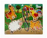OBL910487 - 木制农场动物穿绳智力拼图