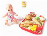 OBL913519 - 14寸活眼喝水撒尿带IC娃娃配汉堡等食物套装