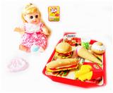 OBL913522 - 14寸活眼喝水撒尿带IC娃娃配汉堡等食物套装