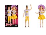 OBL915493 - 11.5 inch solid 12 joint fashion couple Barbie with big hat 2 one box