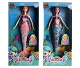 OBL921430 - 14寸实身水晶裙美人鱼带皇冠（带主题音乐+七彩灯光功能  2色混装）