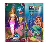 OBL921449 - 14寸实身透明尾美人鱼带梳子（带主题音乐+七彩灯光功能  ）