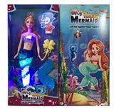 OBL921450 - 14寸实身透明尾美人鱼带梳子（带主题音乐+七彩灯光功能  ）