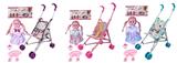 OBL977552 - 空心12寸四声碎花裙辫子女娃+推车餐具奶瓶（包2粒AG13电池）