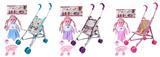 OBL977554 - 空心12寸四声条纹裙辫子女娃+推车餐具奶瓶（包2粒AG13电池）