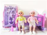 OBL989265 - 16寸直脚穿鞋铁眼喝水撒尿娃娃带英文IC，大号单层摇床，奶瓶和尿布（3件套)