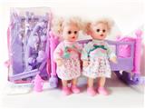 OBL989270 - 16寸直脚穿鞋铁眼喝水撒尿娃娃带英文IC，大号单层摇床，奶瓶和尿布（3件套)